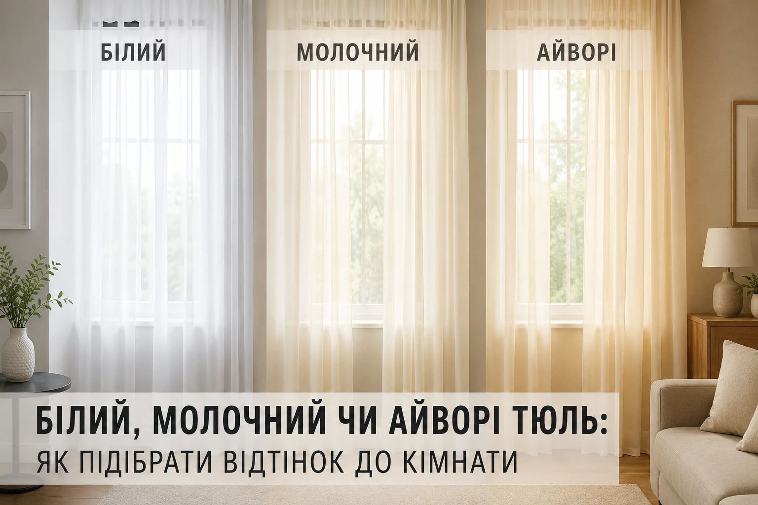Білий, молочний чи айворі тюль: як підібрати відтінок до кімнати