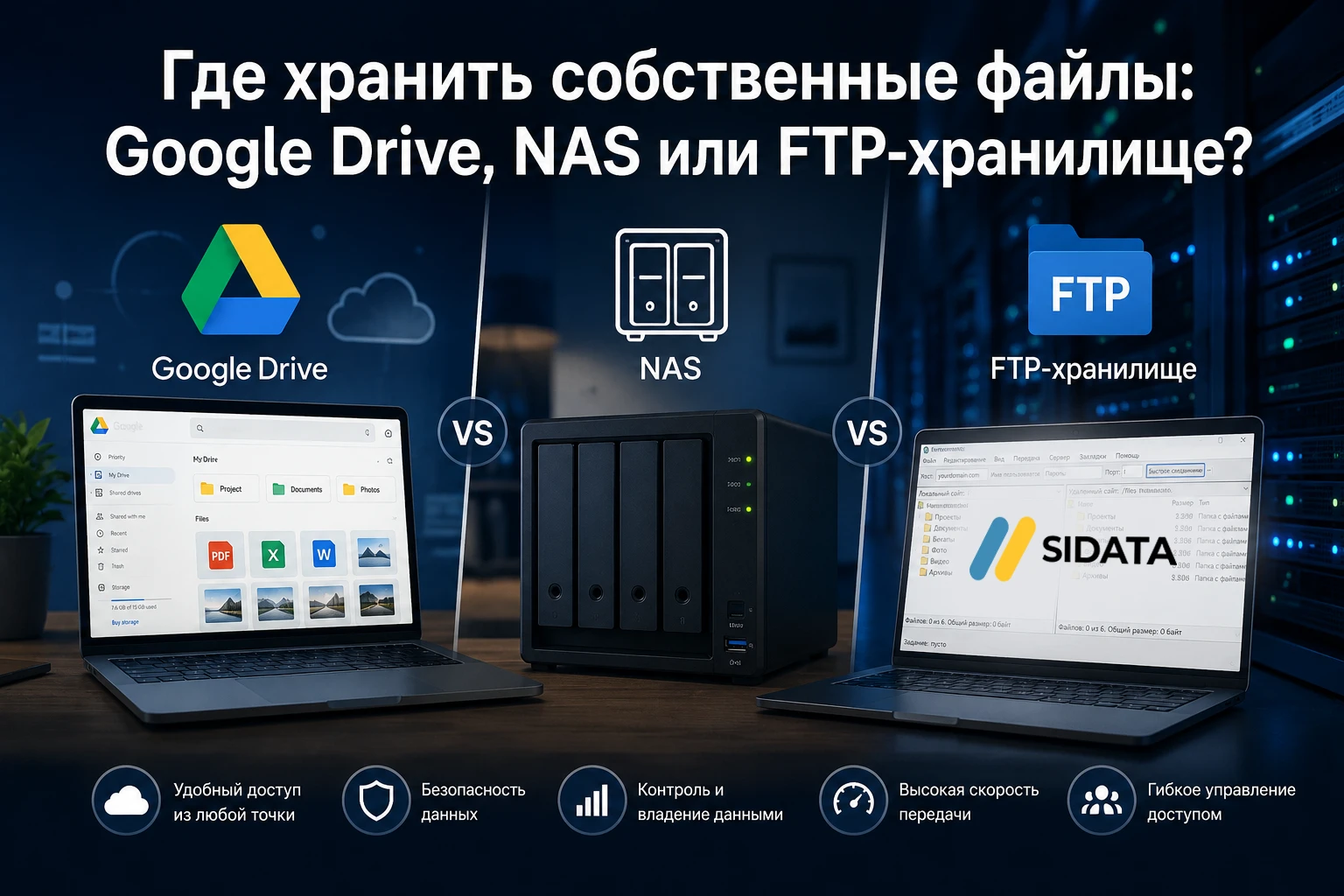Где хранить собственные файлы: Google Drive, NAS или FTP-хранилище?