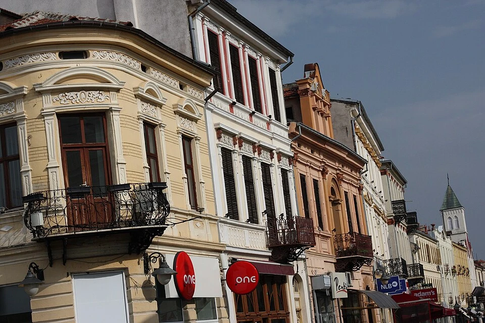 Historic buildings along Širok Sokak pedestrian street in Bitola