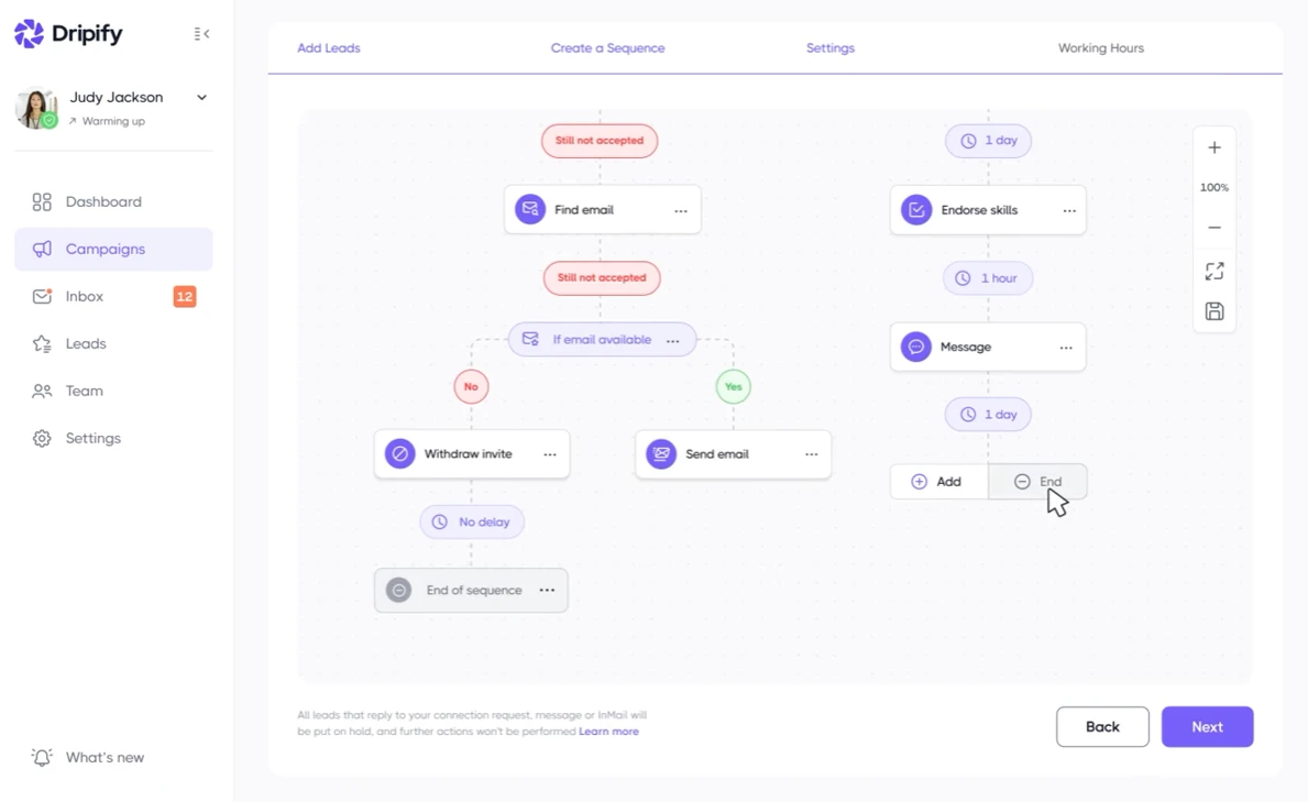 Dripify interface