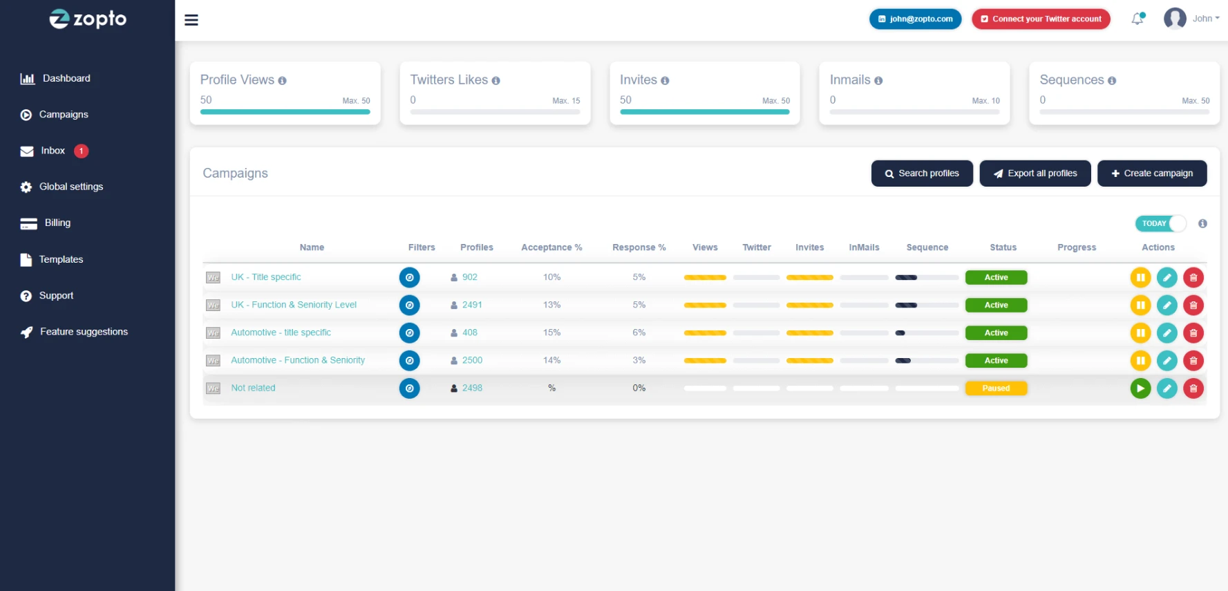 Zopto interface