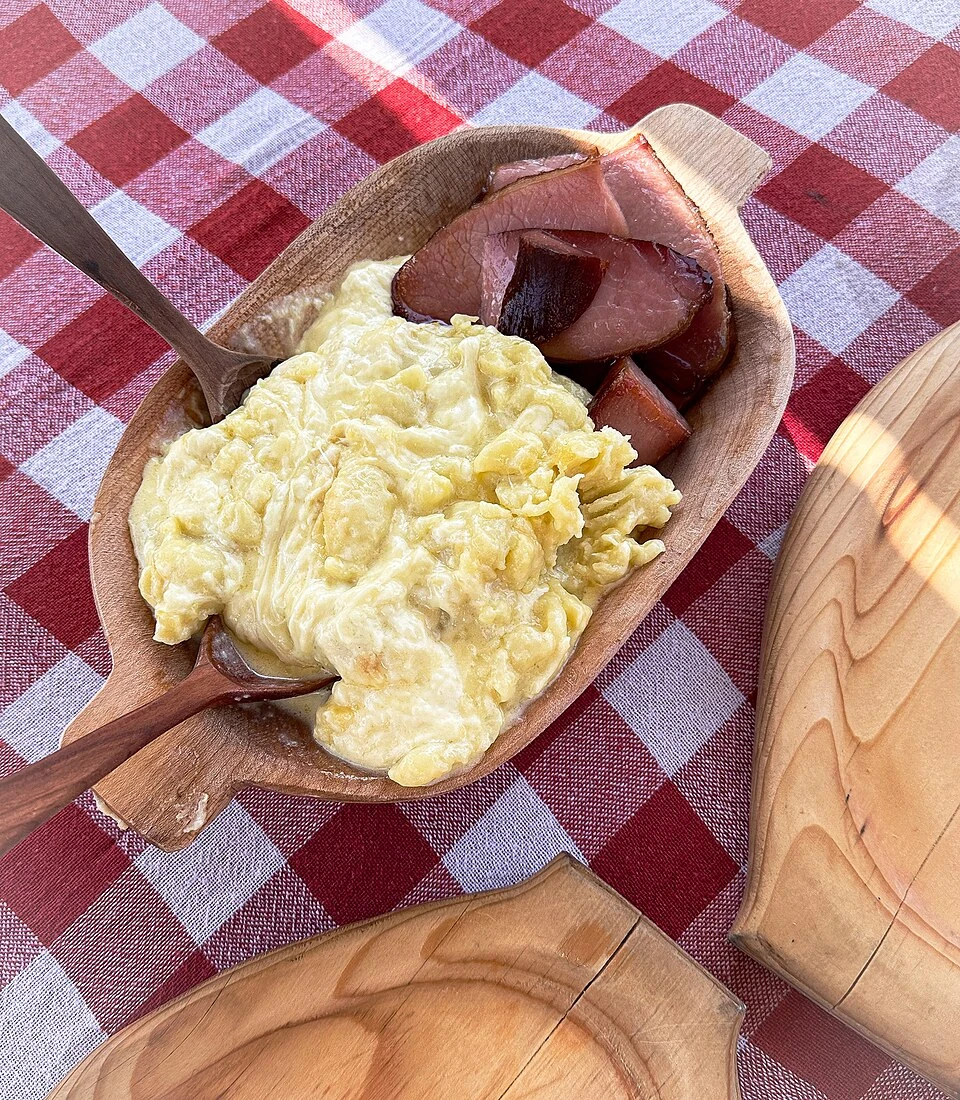 Traditional kačamak dish from the mountains of Montenegro