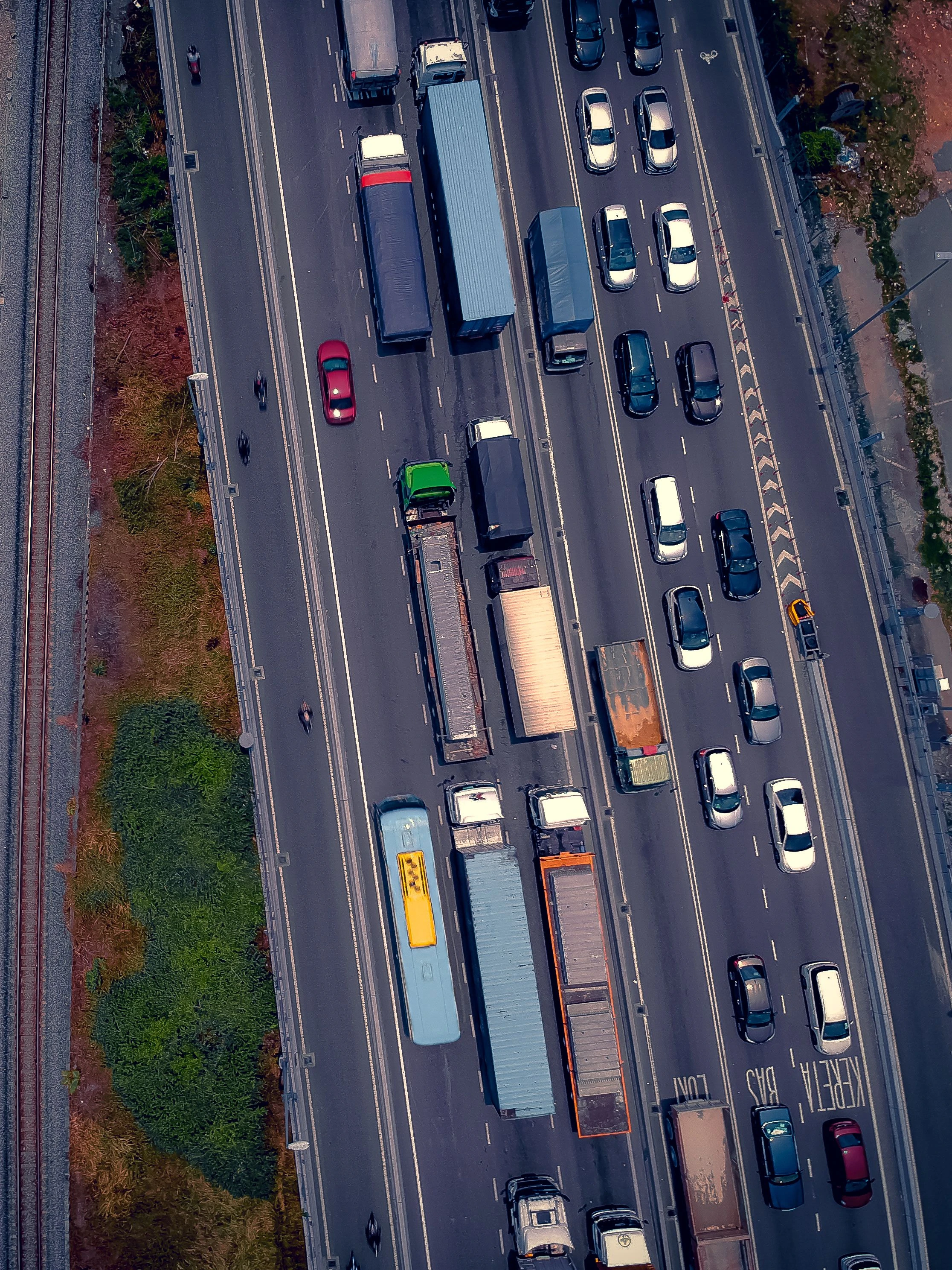 Road traffic and ground transportation network viewed from above