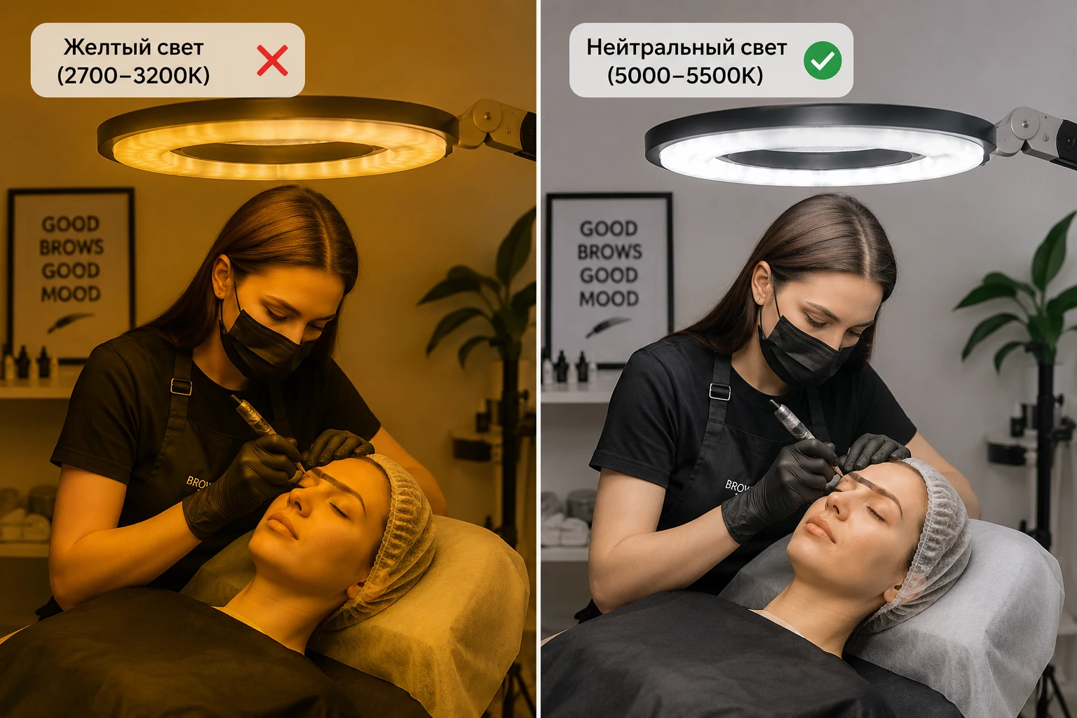 Желтый и нейтральный свет при работе с пигментом