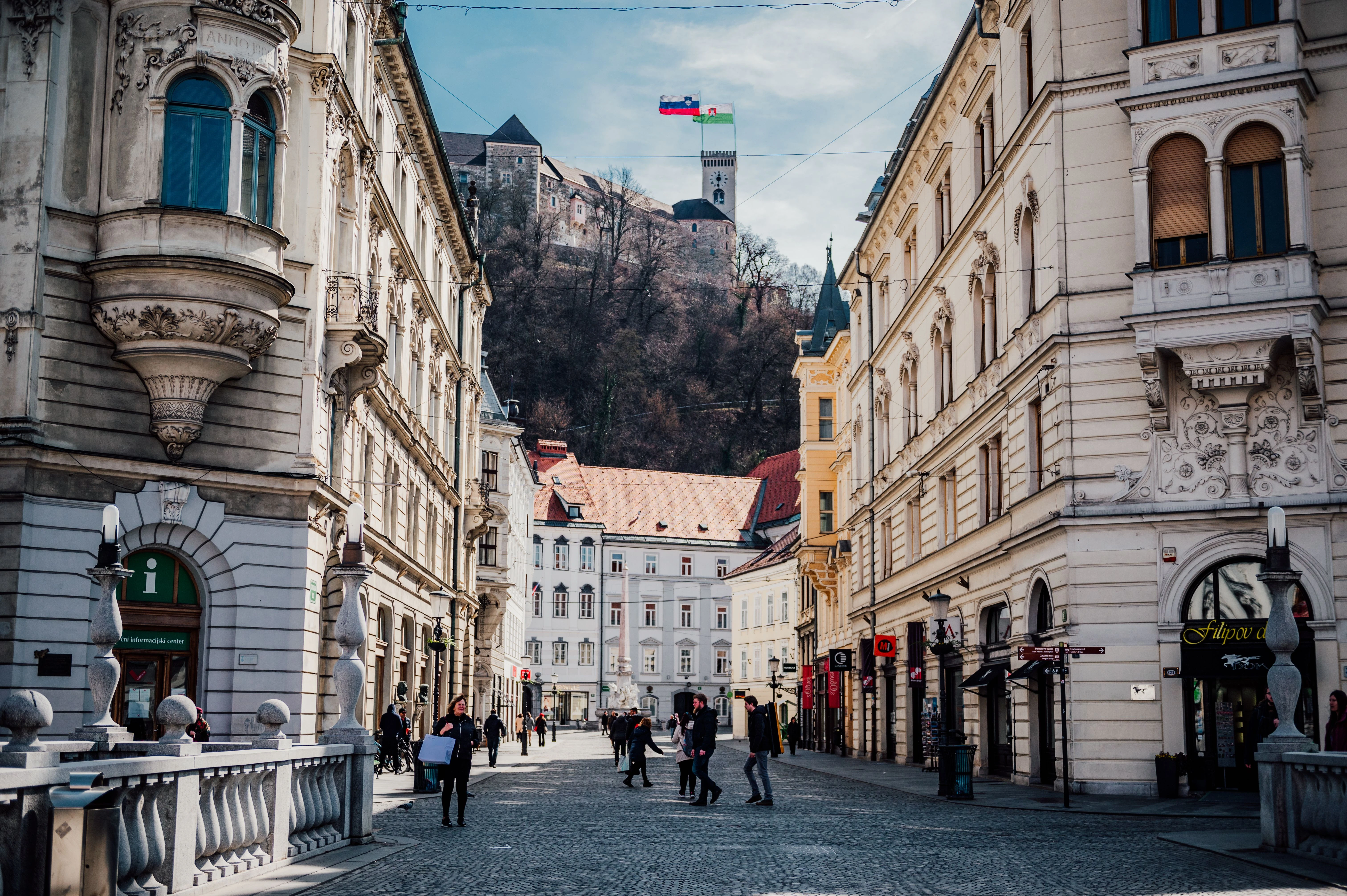 Historic Old Town street in Ljubljana Slovenia