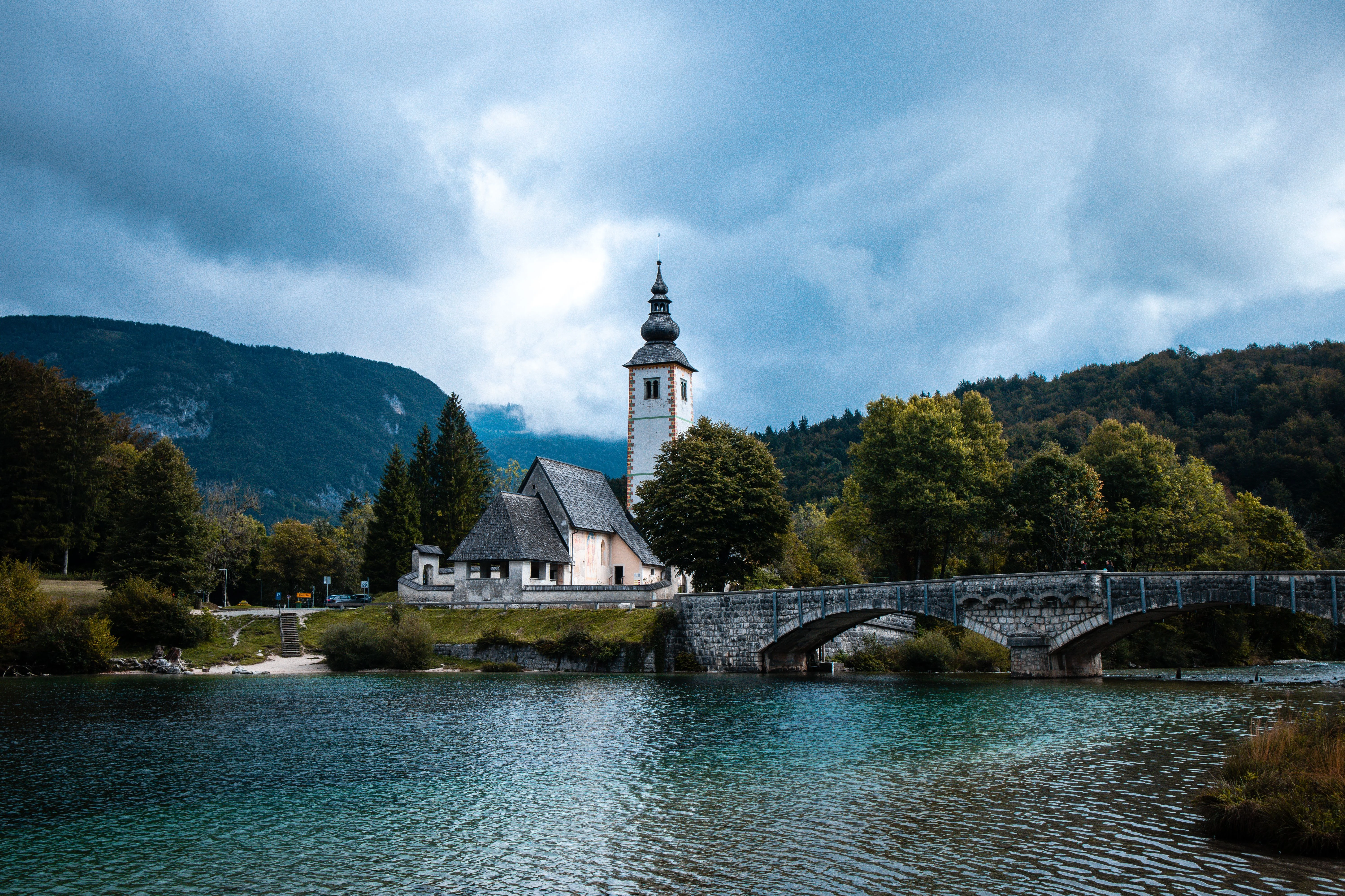 Lake Bohinj and St John the Baptist Church in Slovenia