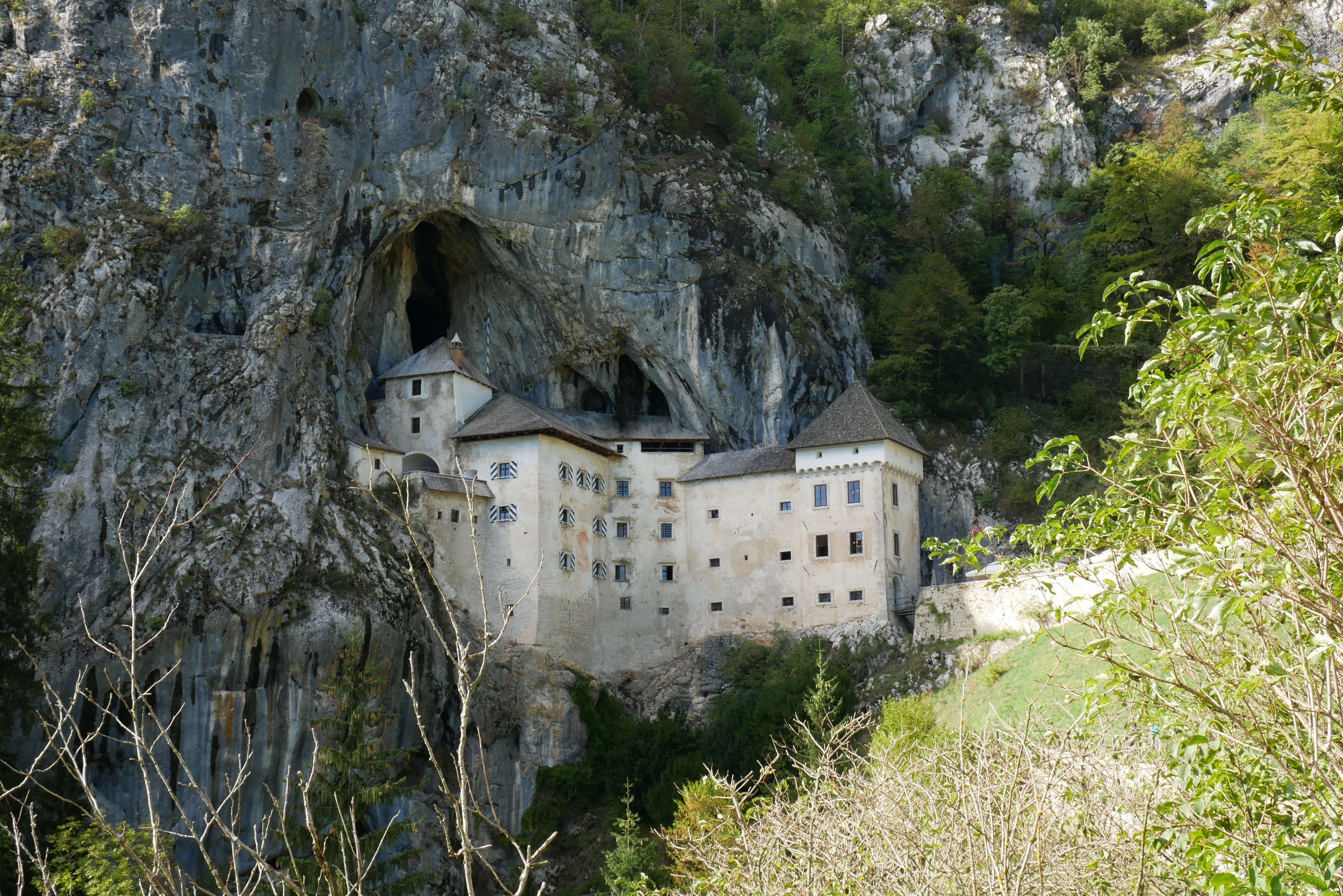 Predjama Castle built into a cliff in Slovenia