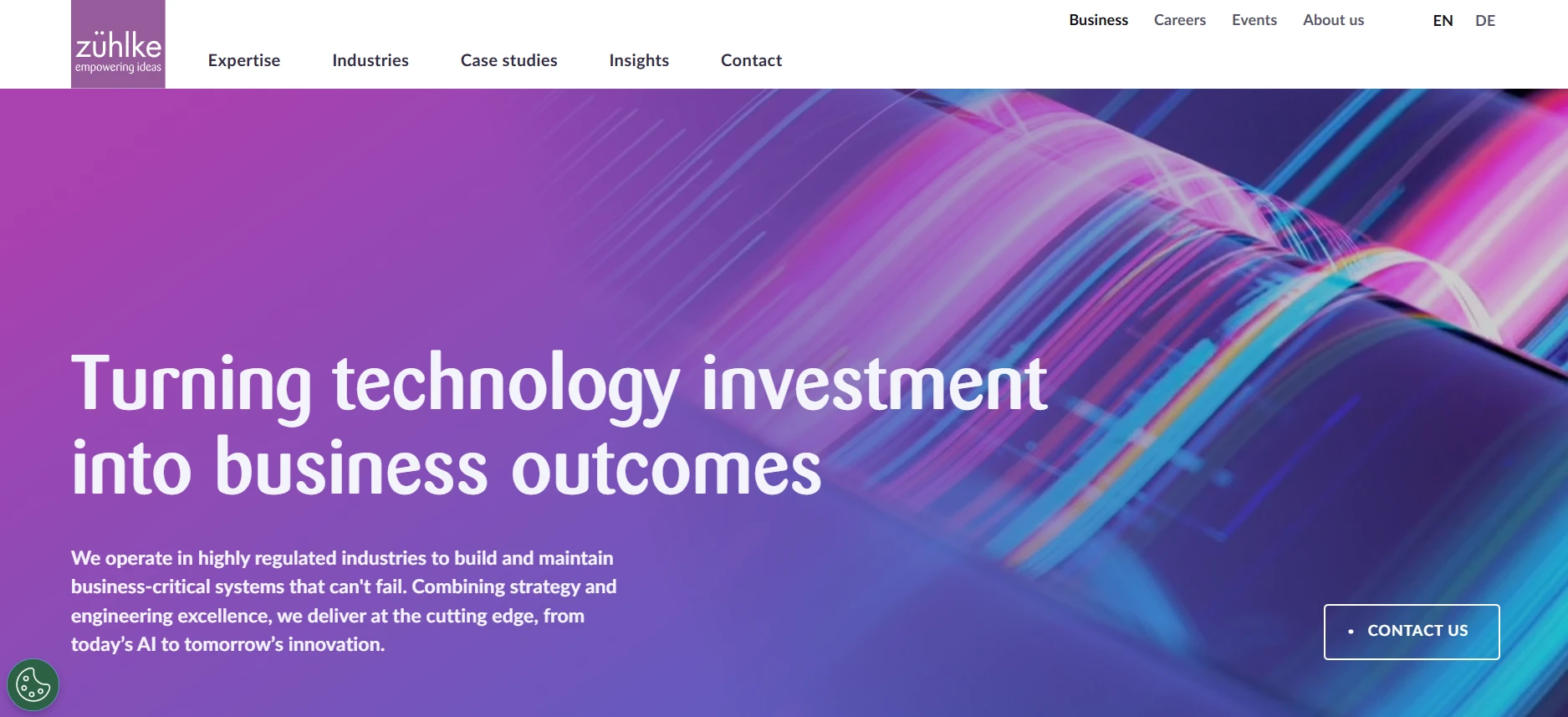 Zühlke homepage, a Swiss engineering firm delivering AI implementation for MedTech and finance