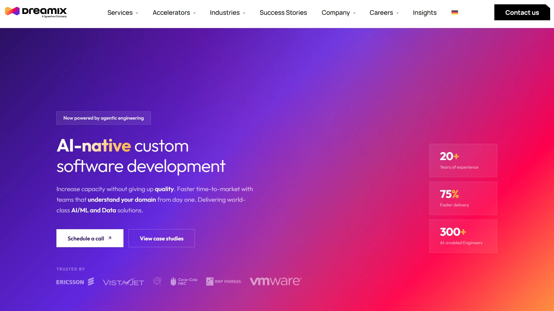 Dreamix homepage, a Bulgarian software company building enterprise Java and AI solutions for manufacturing