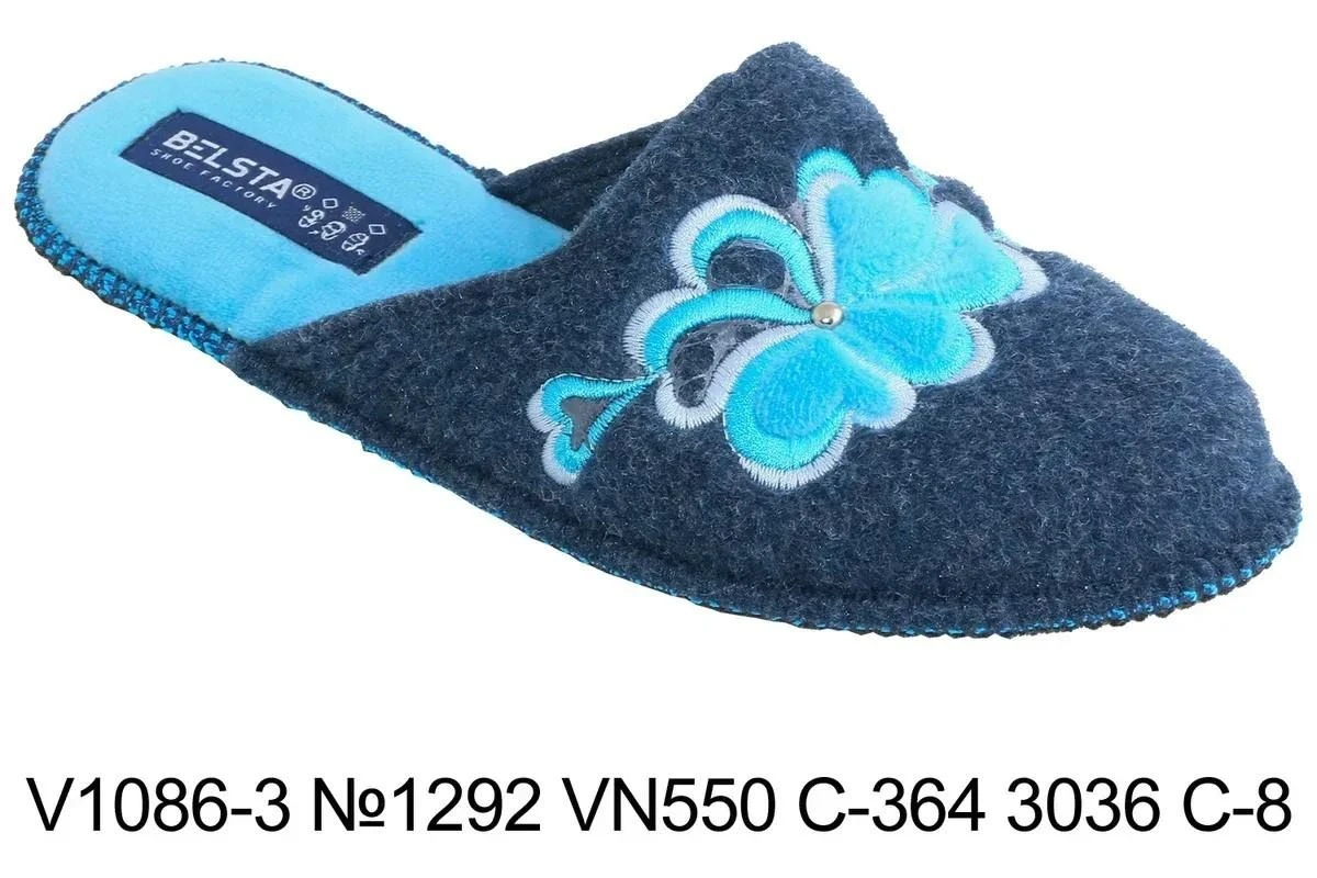 BELSTA women’s closed-toe slippers in grey felt with embroidery BELSTA women’s closed-toe slippers in grey felt with embroidery