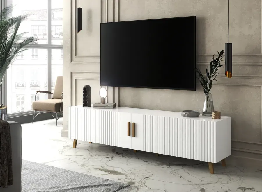 Біла ТВ-тумба ARTOS DESIGN Verona 200 під настінним телевізором