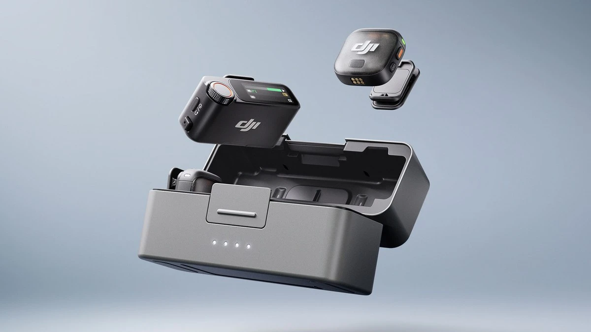 Модульные компоненты DJI Mic 3: ультралегкий передатчик 16 г, приемник с OLED-экраном и зарядный футляр