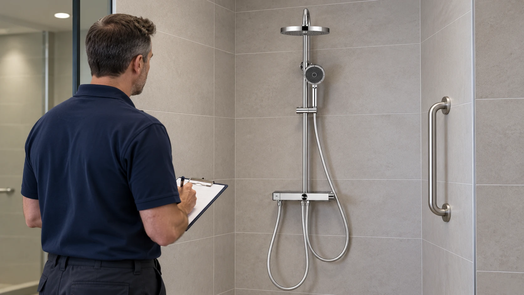 Review shower controls from their intended use position