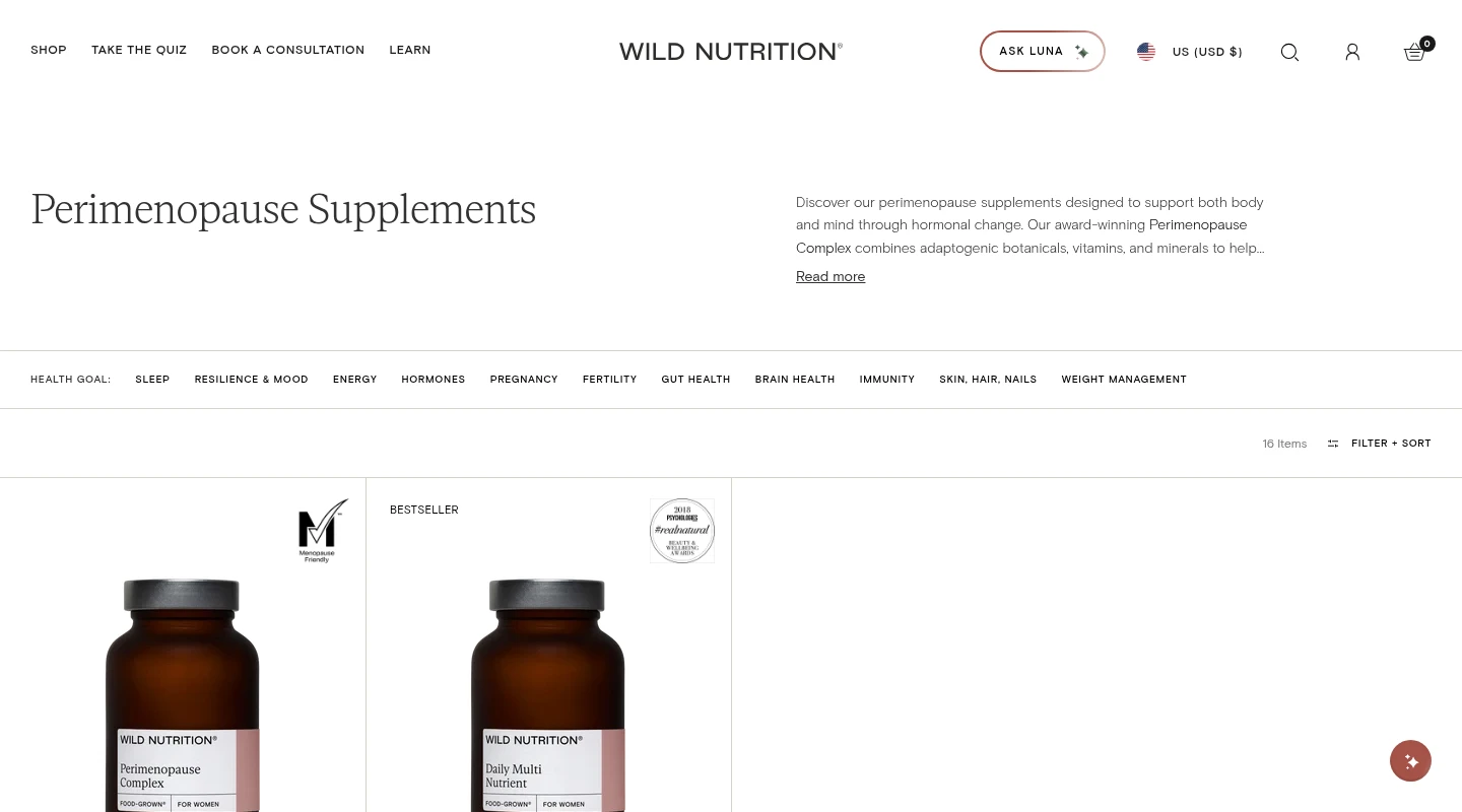 Wild Nutrition perimenopause supplements collection