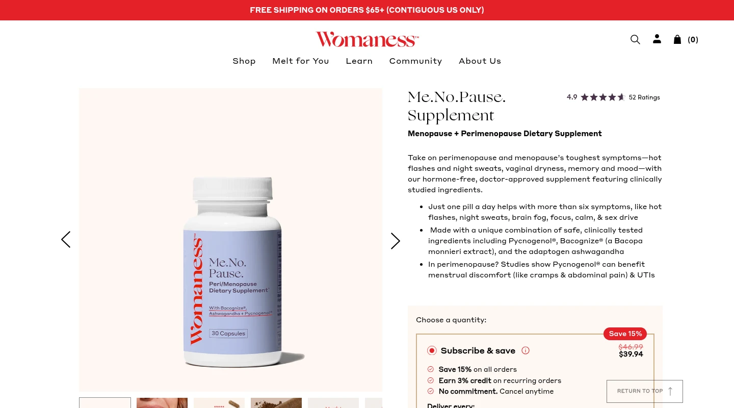 Womaness Me.No.Pause product page