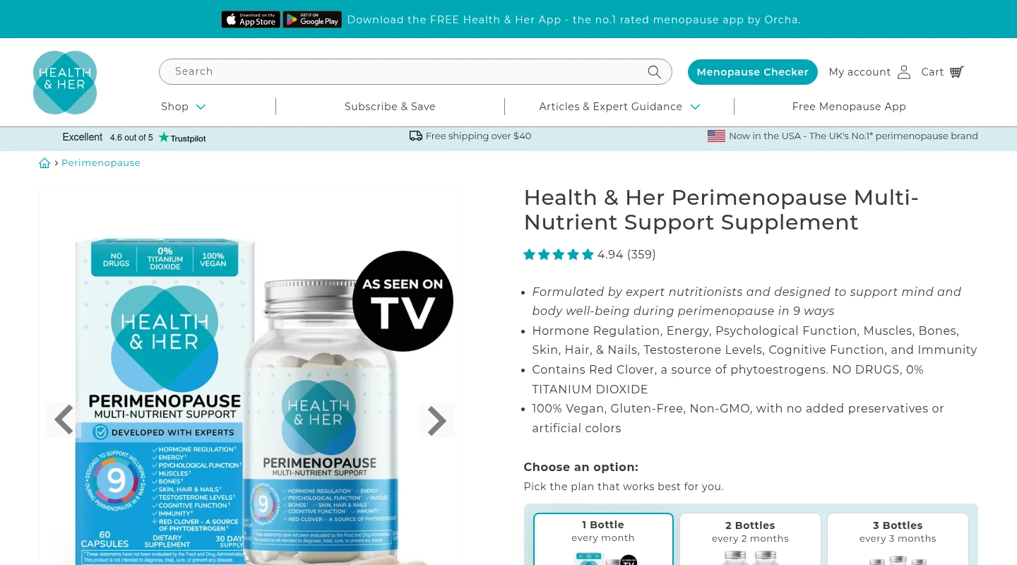 Health & Her Perimenopause Multi-Nutrient product page