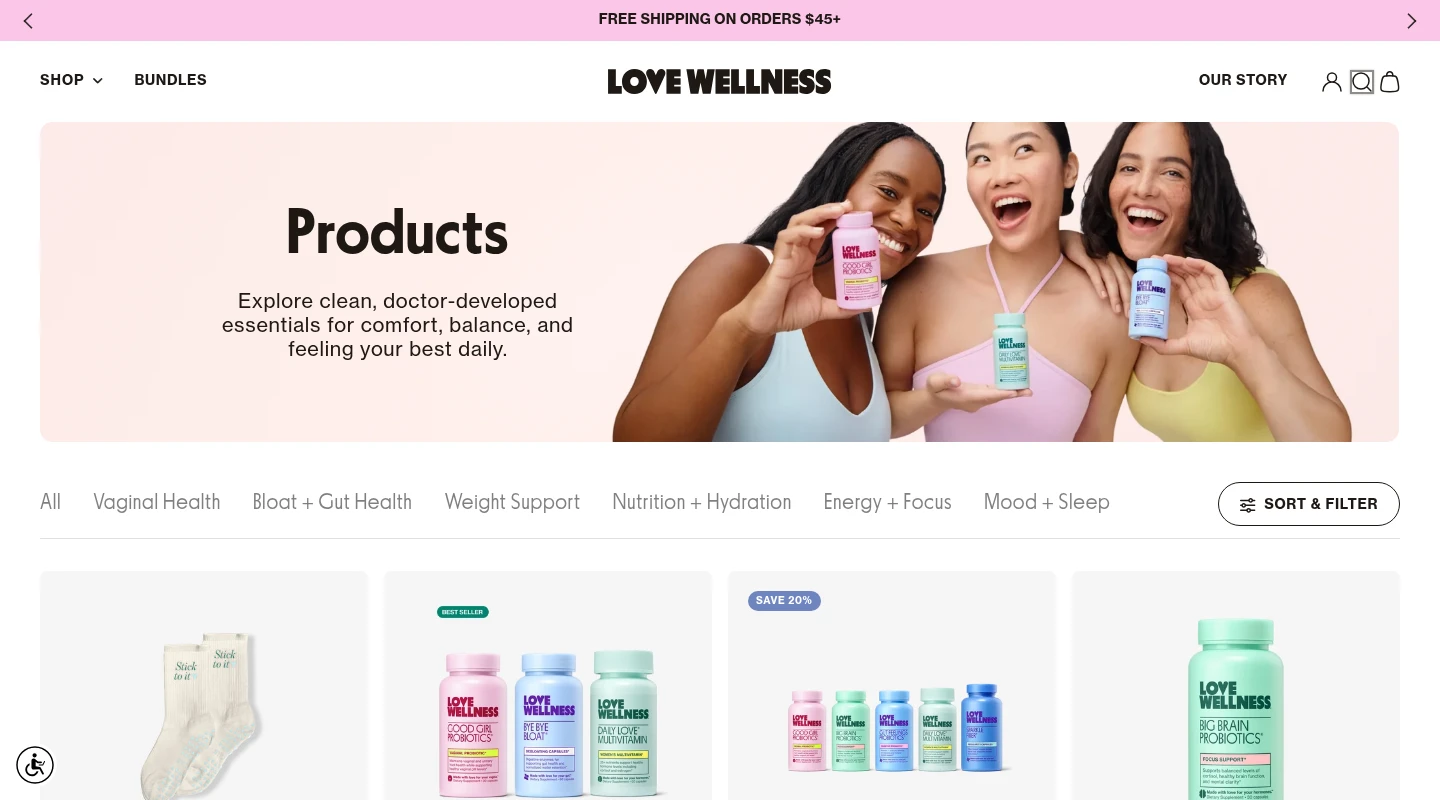 Love Wellness products page