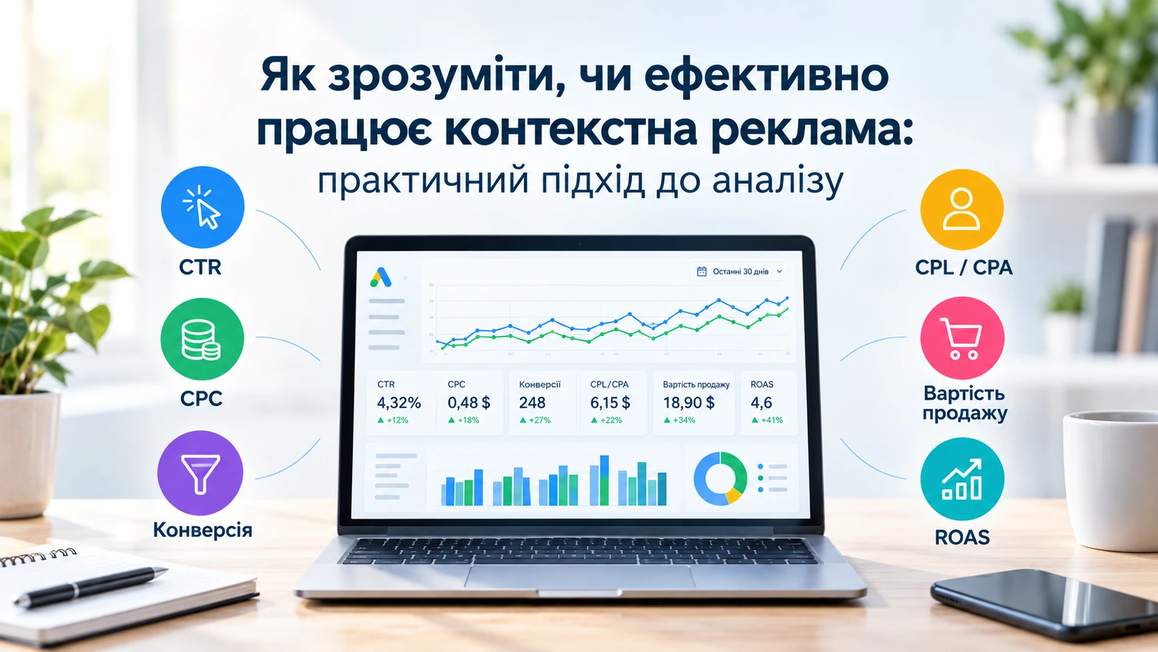 Аналіз ефективності контекстної реклами Google Ads за показниками конверсій і витрат