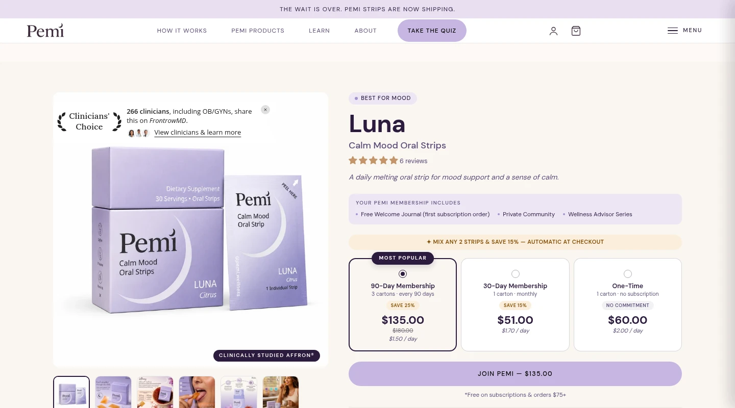 Luna product page on pemiwellness.com