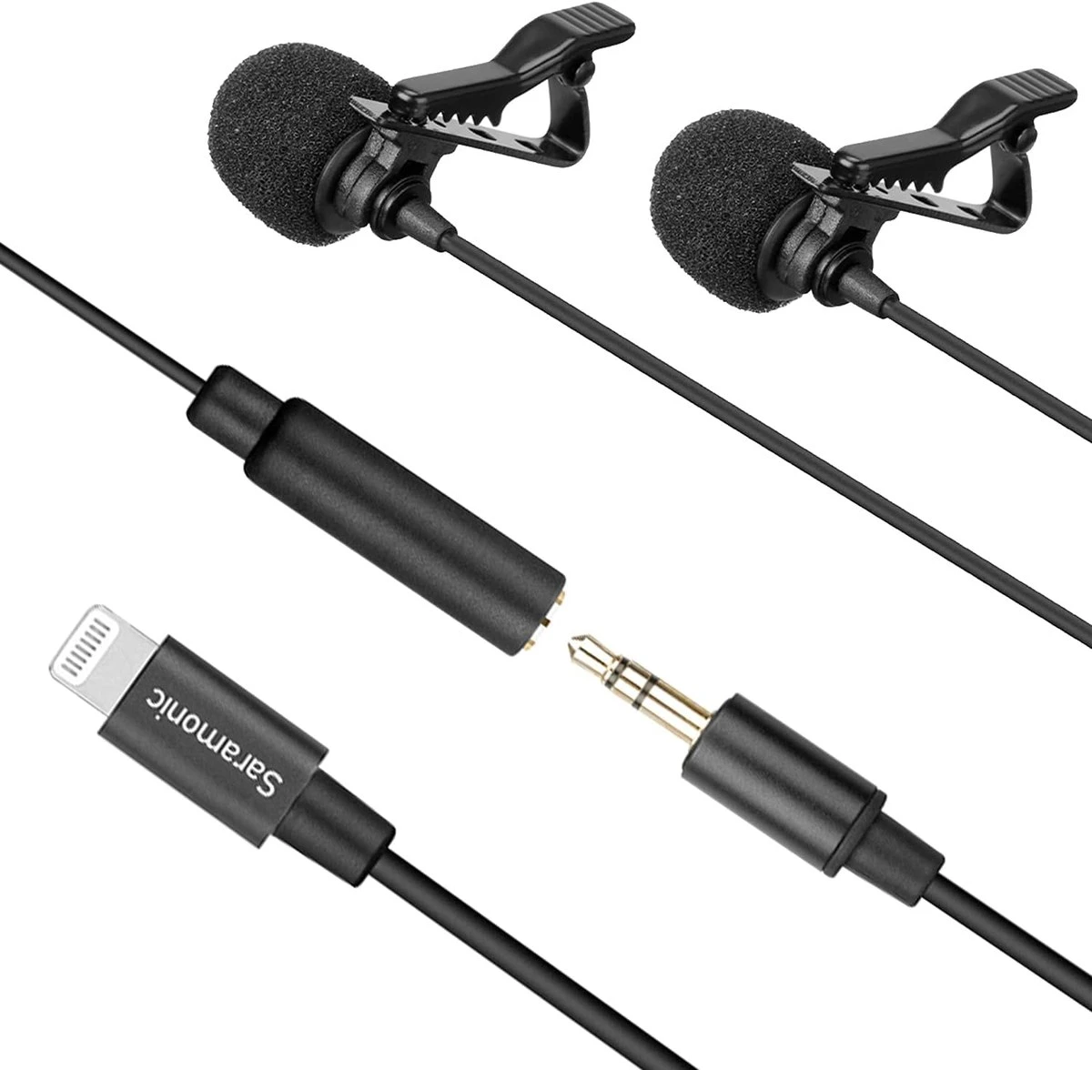 Двойной петличный проводной микрофон Saramonic LavMicro U1C с коннектором Apple Lightning и длинным кабелем 6 метров