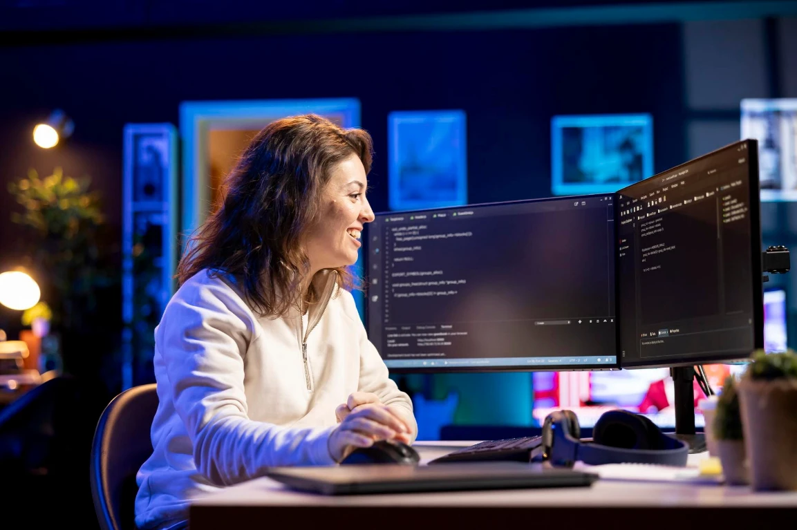 Specialist at a computer running daily operations on a turnkey casino platform