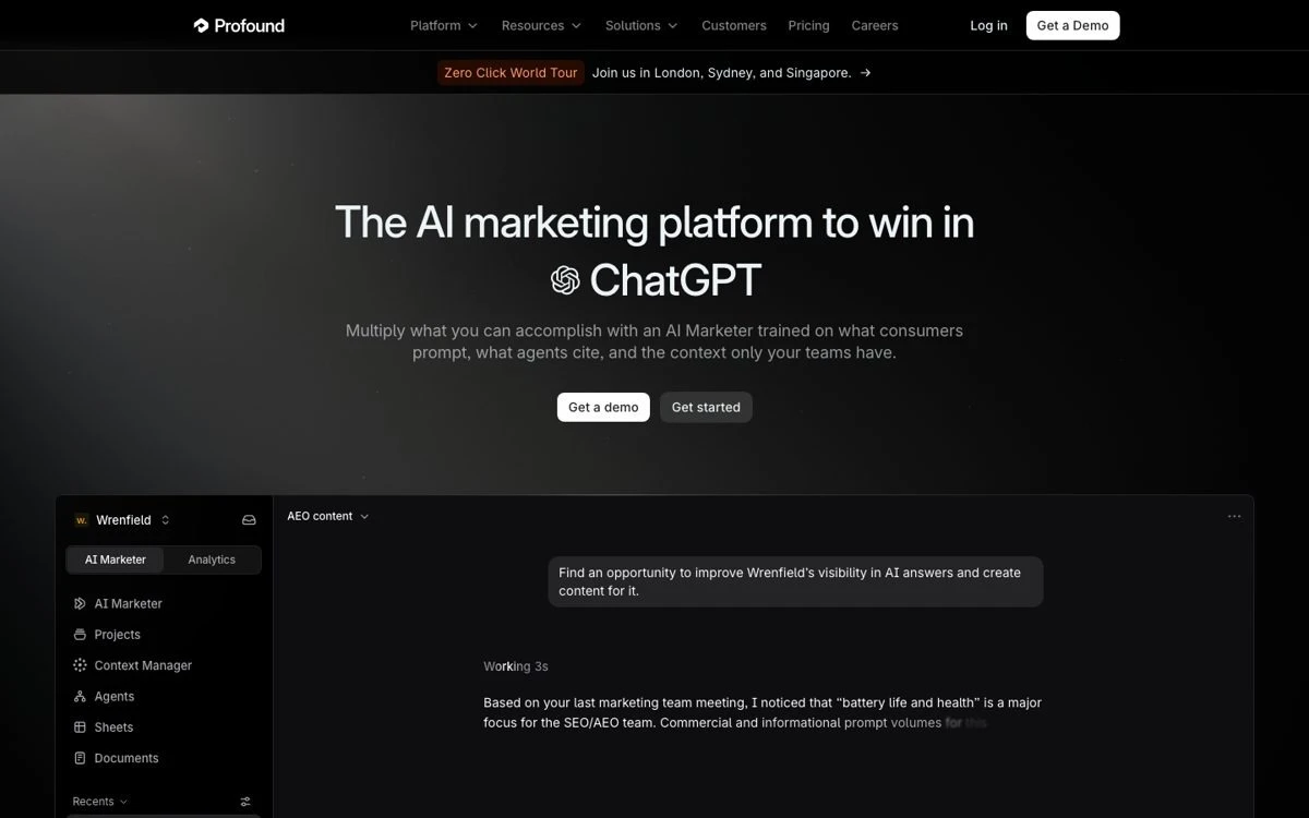 Profound public product page, captured 22 October 2026