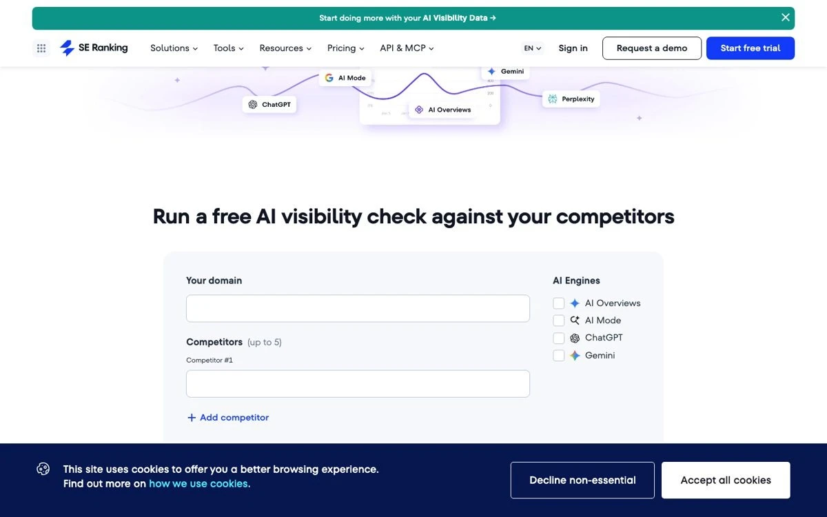 SE Ranking public product page, captured 22 October 2026