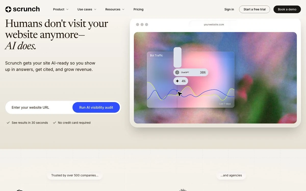 Scrunch AI public product page, captured 22 October 2026