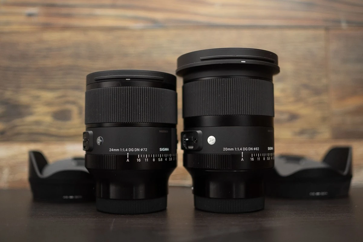 Порівняння габаритів об'єктивів Sigma 24mm f/1.4 DG DN Art та Sigma 20mm f/1.4 DG DN Art