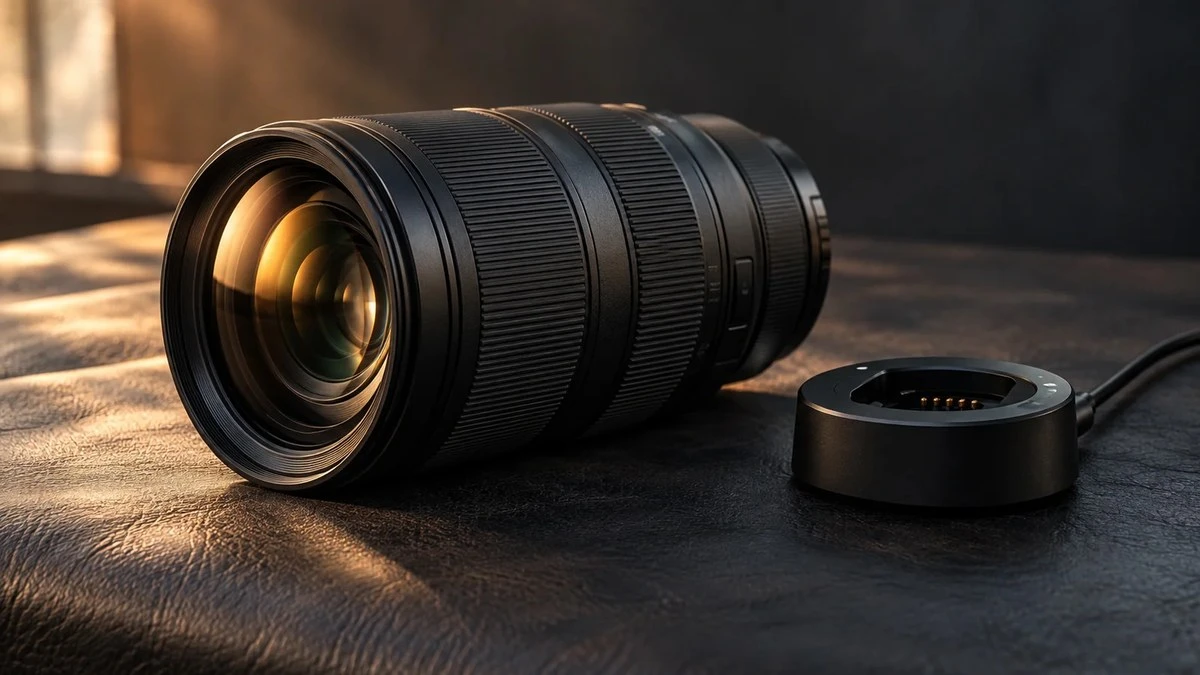 Об'єктив Sigma 18-35mm f/1.8 Art поруч із фірмовою док-станцією Sigma USB Dock на столі