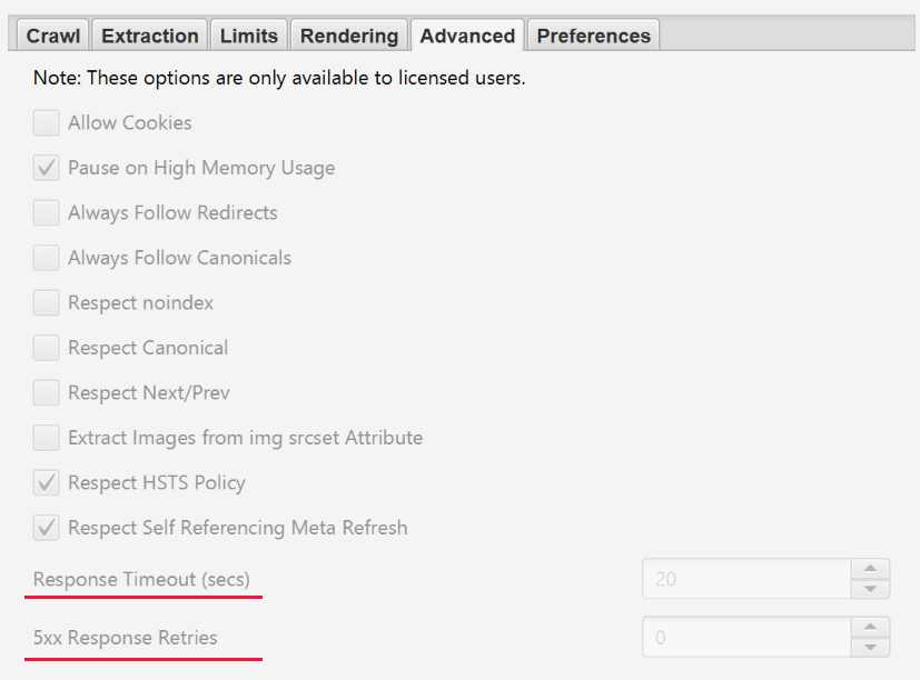 Screaming Frog Response Timeout
