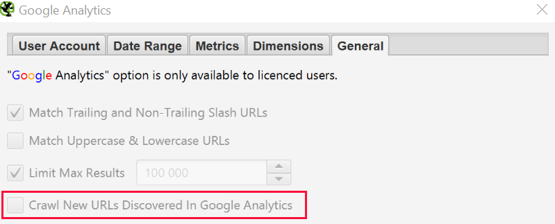 Screaming Frog: посмотреть данные Google Analytics