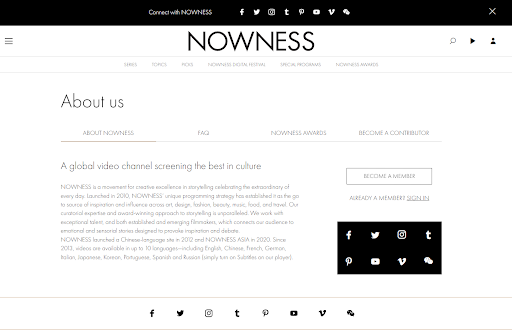 Страница о нас видеоканала. Пример