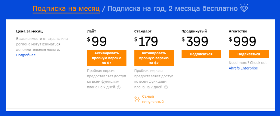 Сколько стоит Ахрефс. Тарифы на Архрефс