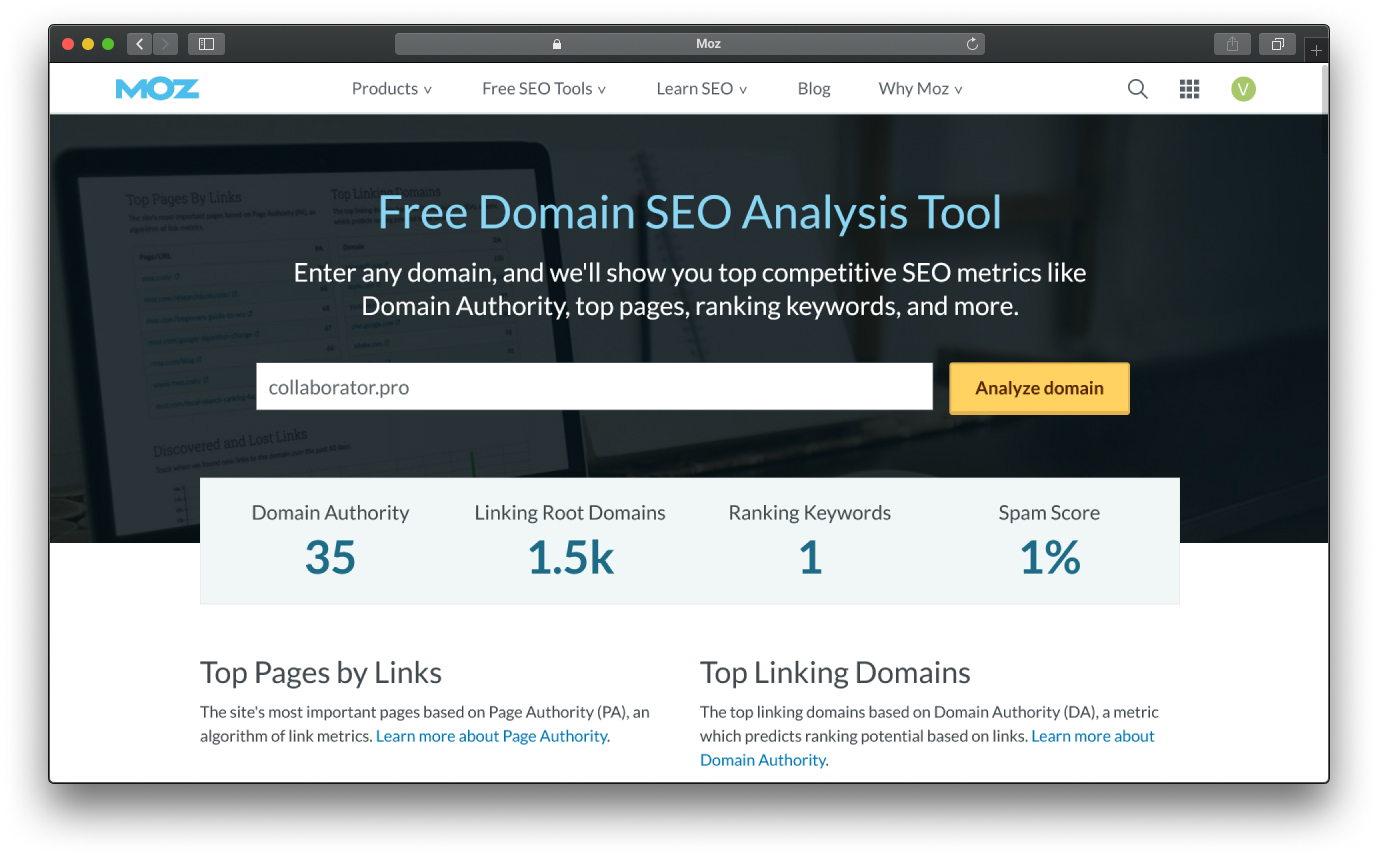 Как проверить авторитетность домена через Moz