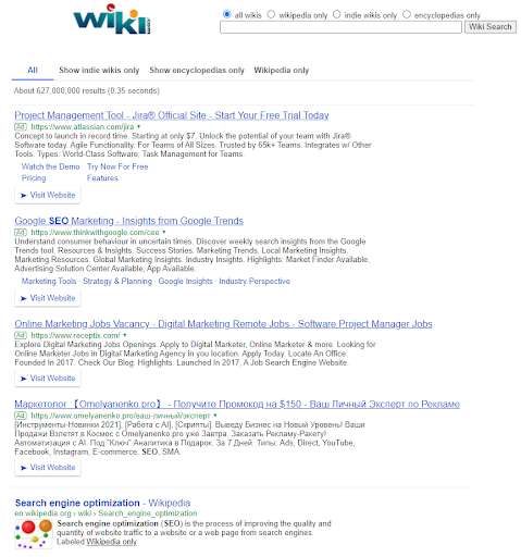 Wiki.com для поиска в Википедии, энциклопедиях и вики-сайтах