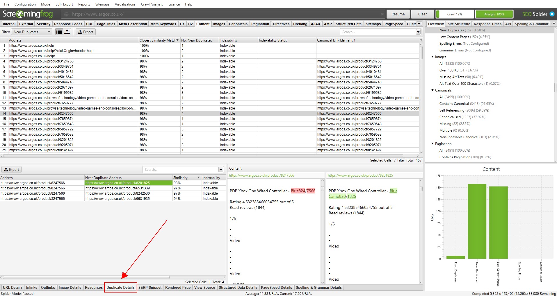 Screaming Frog: Duplicate details