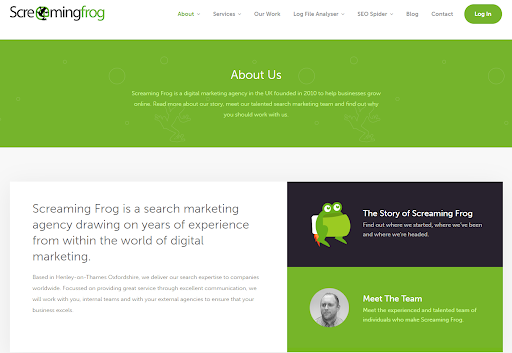 Оформление страницы о нас. Пример скримин фрог