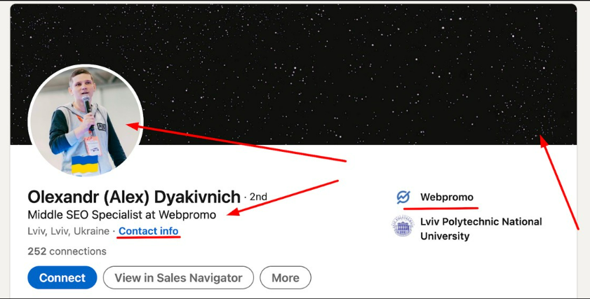 заполнение профиля на LinkedIn 