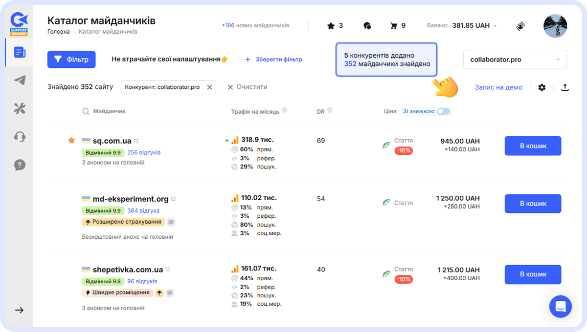 Новий функціонал аналізу конкурентів у Collaborator