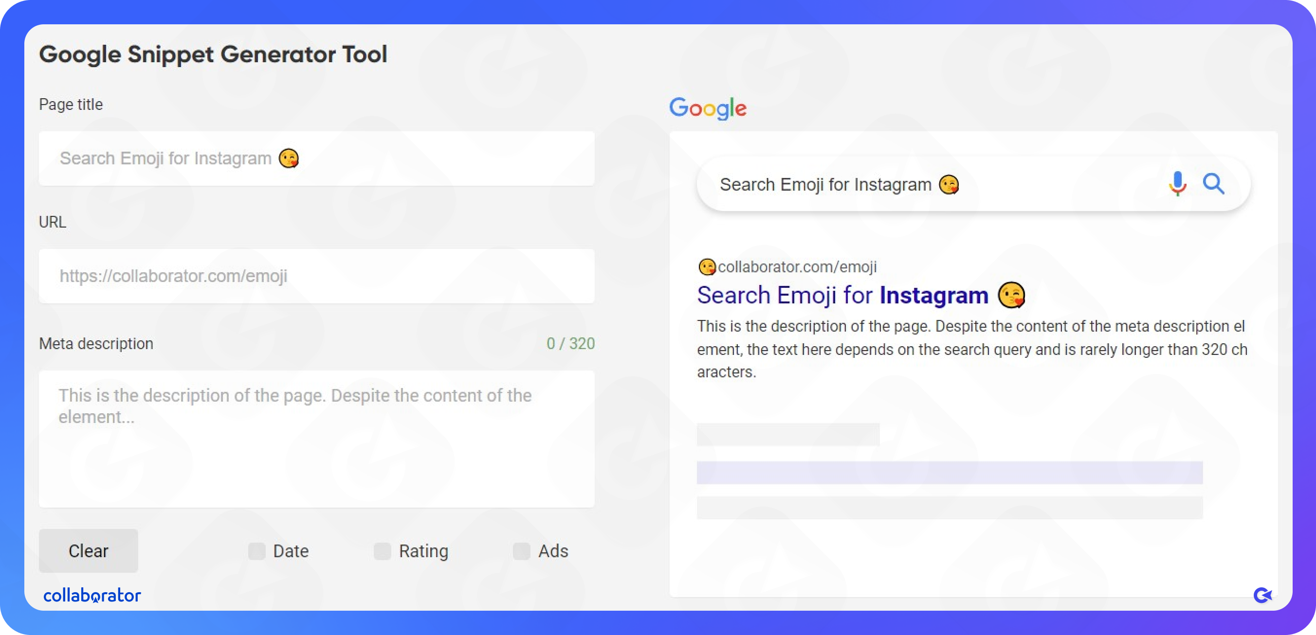 Безкоштовний генератор сніппетів Google від Collaborator