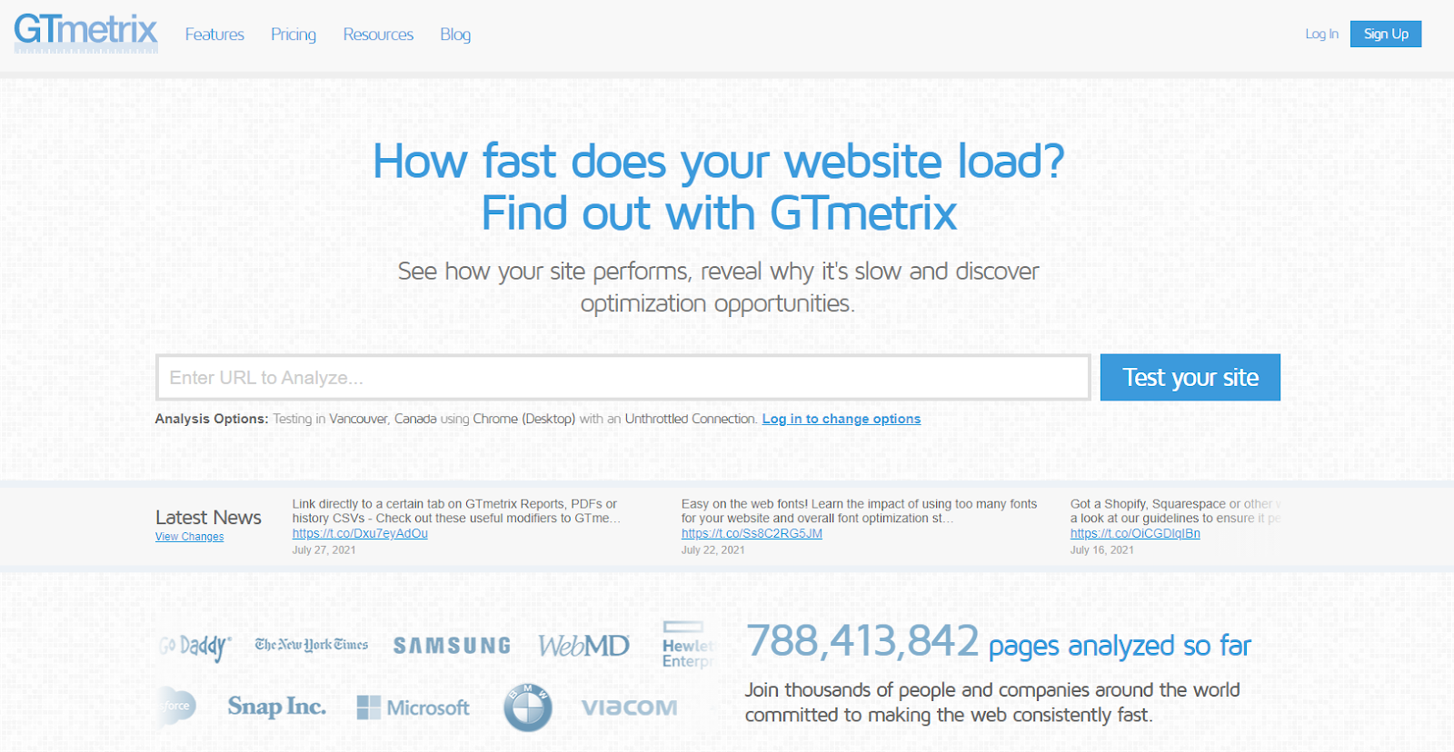 Тест производительности веб-страниц GTmetrix
