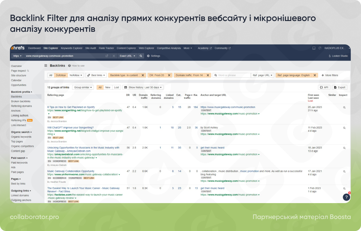 Мікронішевий аналіз конкурентів за допомогою Ahrefs Backlink Filter