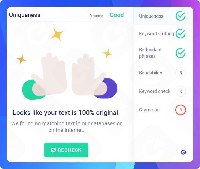 Результат перевірки Copywritely