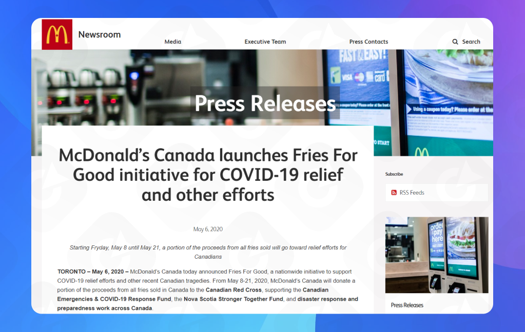 Пример пресс-релиза как реакции на социальные изменения