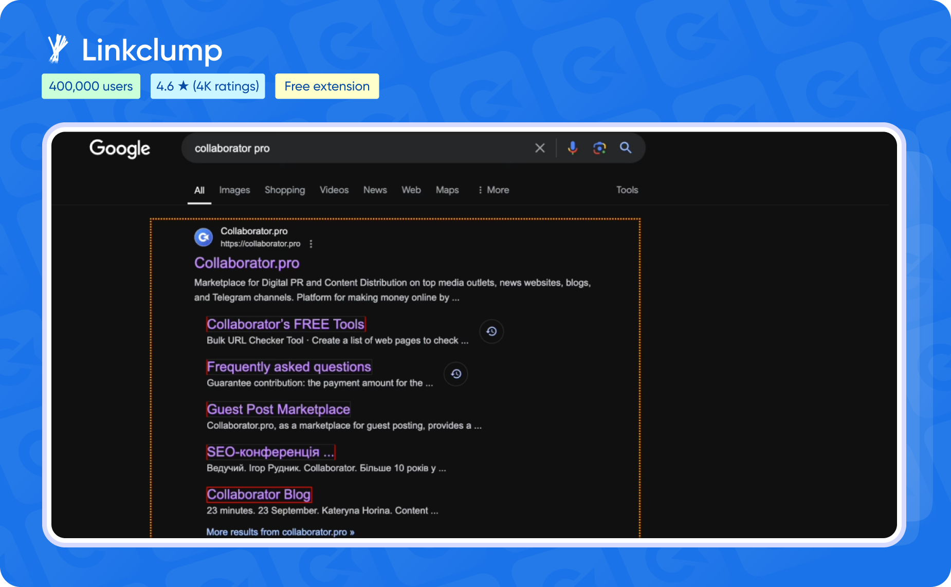 Расширение Linkclump для Google Chrome