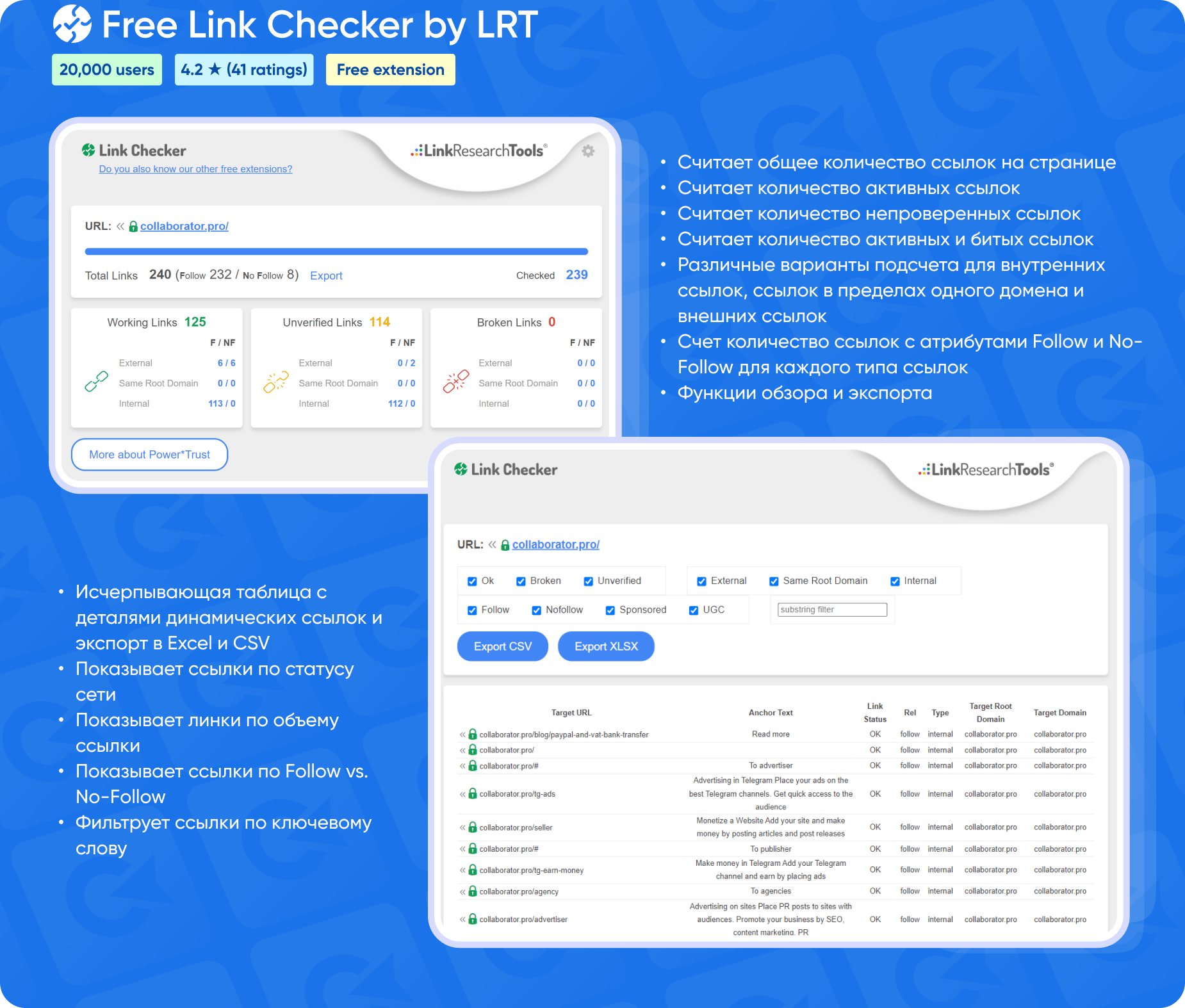 Бесплатный инструмент Free Backlink Checker от LRT для проверки ссылок