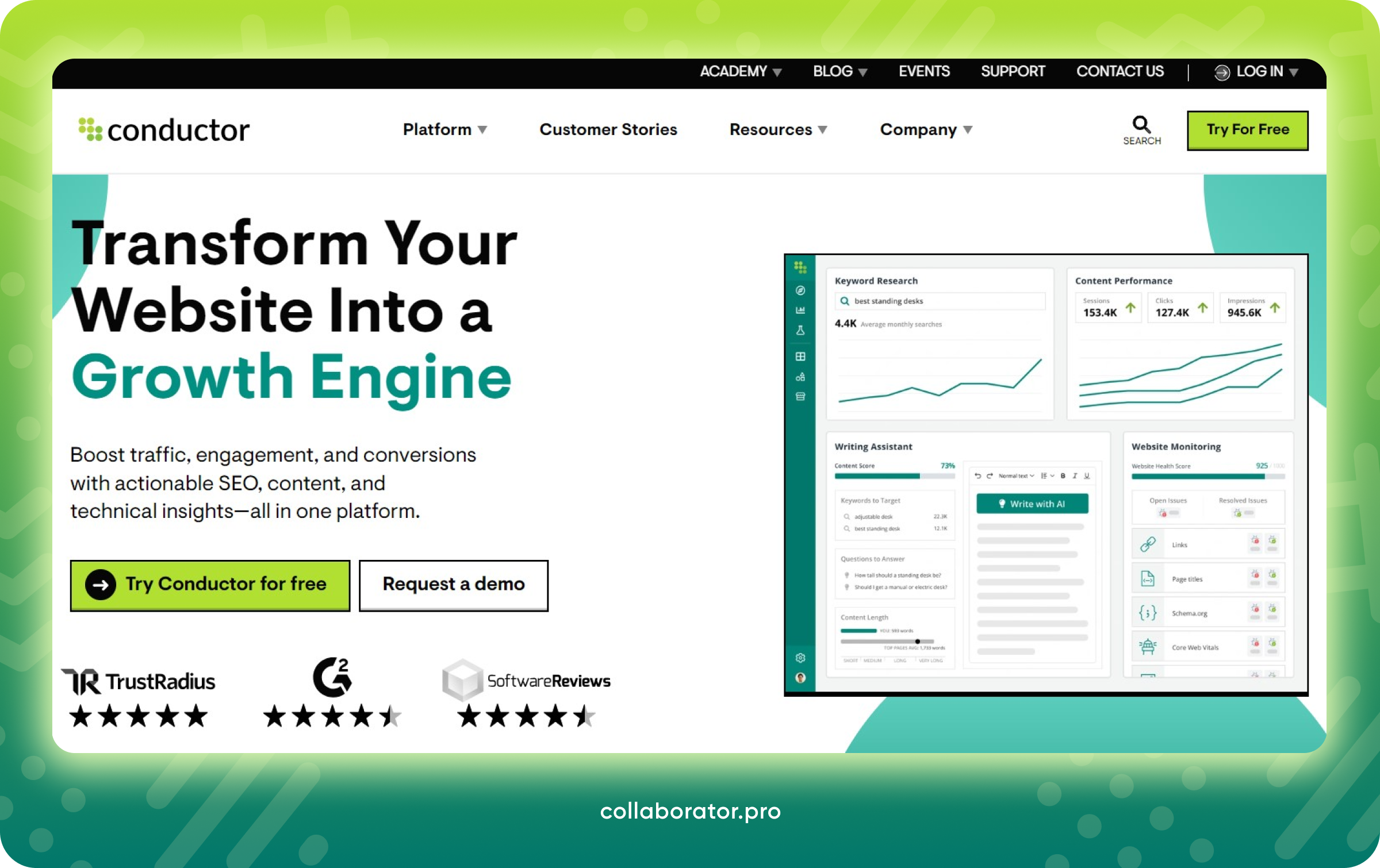 Conductor — a platform for SEO, content creation, optimization, and site monitoring
