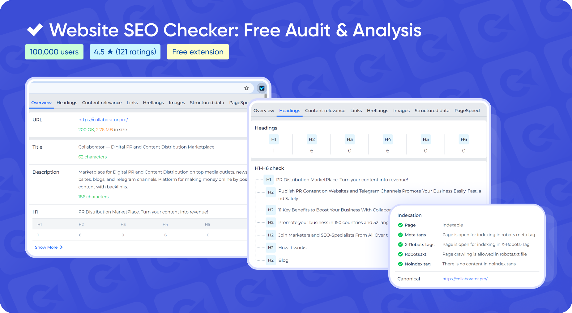 Безкоштовне розширення для Chrome — Website SEO Checker