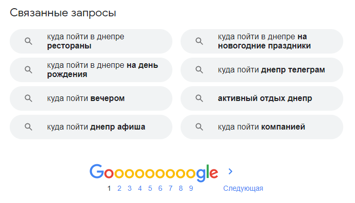 Связанные запросы в поиске Google